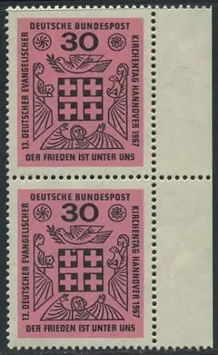 BUND 1967 Michel-Nummer 0536 postfrisch vert.PAAR RAND rechts