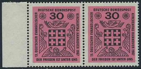 BUND 1967 Michel-Nummer 0536 postfrisch horiz.PAAR RAND links