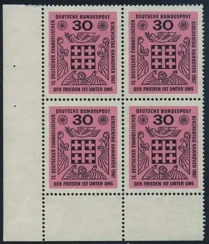 BUND 1967 Michel-Nummer 0536 postfrisch BLOCK ECKRAND unten links