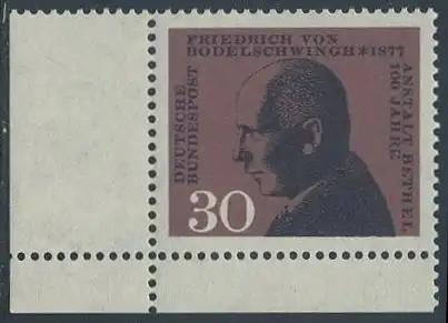 BUND 1967 Michel-Nummer 0537 postfrisch EINZELMARKE ECKRAND unten links