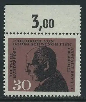 BUND 1967 Michel-Nummer 0537 postfrisch EINZELMARKE RAND oben (a)