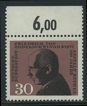 BUND 1967 Michel-Nummer 0537 postfrisch EINZELMARKE RAND oben (b)