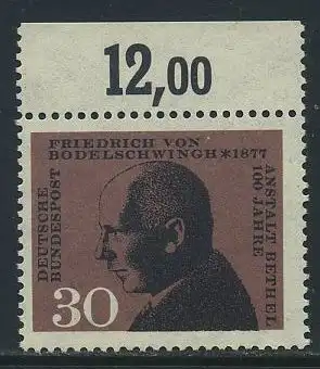 BUND 1967 Michel-Nummer 0537 postfrisch EINZELMARKE RAND oben (d)