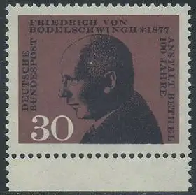 BUND 1967 Michel-Nummer 0537 postfrisch EINZELMARKE RAND unten