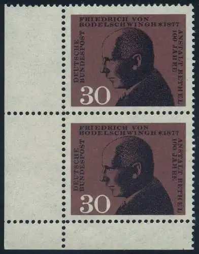 BUND 1967 Michel-Nummer 0537 postfrisch vert.PAAR ECKRAND unten links