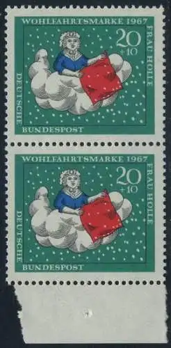 BUND 1967 Michel-Nummer 0539 postfrisch vert.PAAR RAND unten