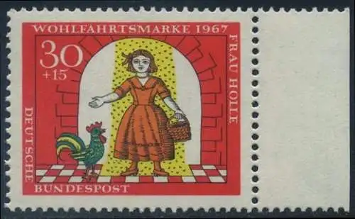 BUND 1967 Michel-Nummer 0540 postfrisch EINZELMARKE RAND rechts
