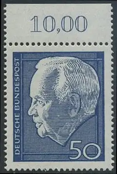 BUND 1967 Michel-Nummer 0543 postfrisch EINZELMARKE RAND oben