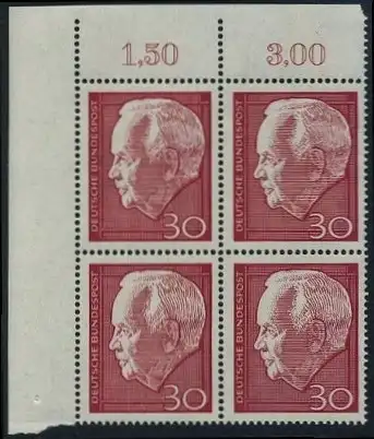 BUND 1967 Michel-Nummer 0542 postfrisch BLOCK ECKRAND oben links
