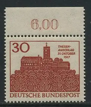 BUND 1967 Michel-Nummer 0544 postfrisch EINZELMARKE RAND oben (b)