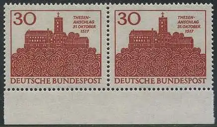 BUND 1967 Michel-Nummer 0544 postfrisch horiz.PAAR RAND unten