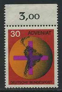 BUND 1967 Michel-Nummer 0545 postfrisch EINZELMARKE RAND oben (a)