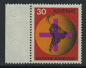 BUND 1967 Michel-Nummer 0545 postfrisch EINZELMARKE RAND links