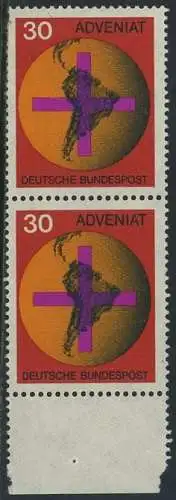 BUND 1967 Michel-Nummer 0545 postfrisch vert.PAAR RAND unten