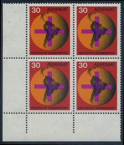 BUND 1967 Michel-Nummer 0545 postfrisch BLOCK ECKRAND unten links