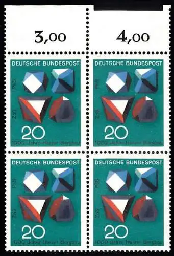 BUND 1968 Michel-Nummer 0547 postfrisch BLOCK RÄNDER oben