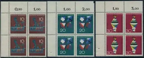 BUND 1968 Michel-Nummer 0546-0548 postfrisch SATZ(3) BLÖCKE ECKRAND oben links
