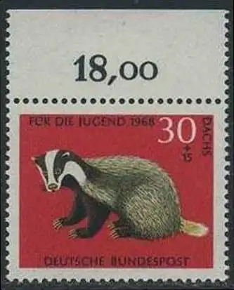 BUND 1968 Michel-Nummer 0551 postfrisch EINZELMARKE RAND oben