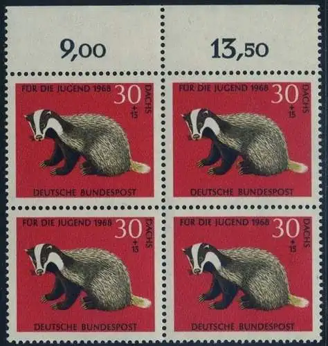 BUND 1968 Michel-Nummer 0551 postfrisch BLOCK RÄNDER oben