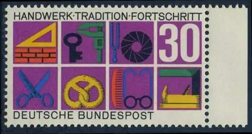 BUND 1968 Michel-Nummer 0553 postfrisch EINZELMARKE RAND rechts