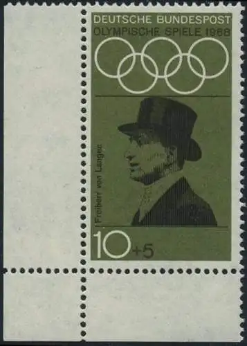 BUND 1968 Michel-Nummer 0561 postfrisch EINZELMARKE ECKRAND unten links