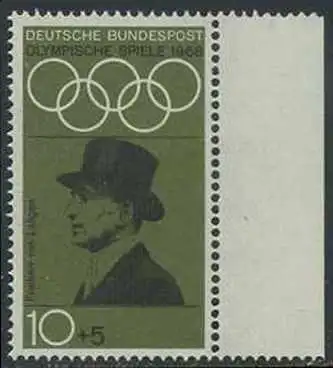 BUND 1968 Michel-Nummer 0561 postfrisch EINZELMARKE RAND rechts