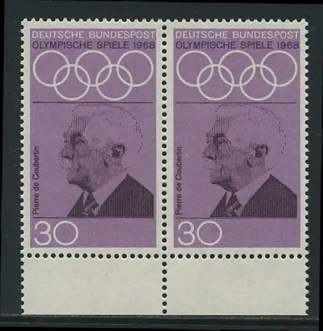 BUND 1968 Michel-Nummer 0563 postfrisch horiz.PAAR RAND unten