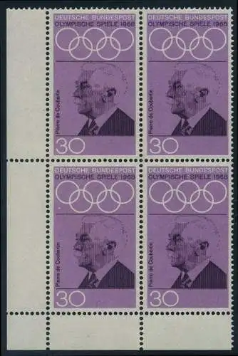 BUND 1968 Michel-Nummer 0563 postfrisch BLOCK ECKRAND unten links