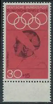 BUND 1968 Michel-Nummer 0564 postfrisch EINZELMARKE RAND unten