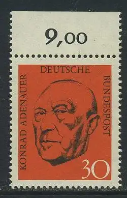 BUND 1968 Michel-Nummer 0567 postfrisch EINZELMARKE RAND oben (b)