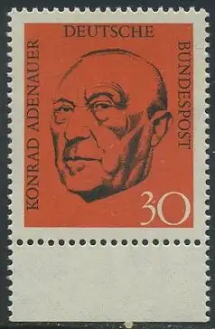 BUND 1968 Michel-Nummer 0567 postfrisch EINZELMARKE RAND unten