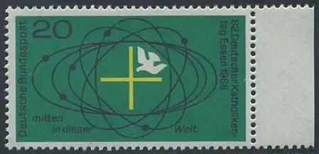 BUND 1968 Michel-Nummer 0568 postfrisch EINZELMARKE RAND rechts