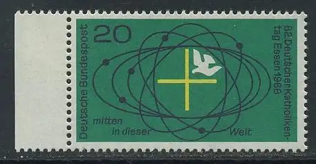 BUND 1968 Michel-Nummer 0568 postfrisch EINZELMARKE RAND links