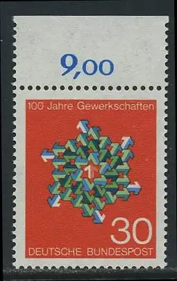 BUND 1968 Michel-Nummer 0570 postfrisch EINZELMARKE RAND oben (b)