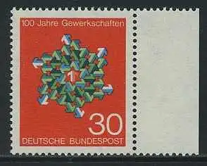 BUND 1968 Michel-Nummer 0570 postfrisch EINZELMARKE RAND rechts