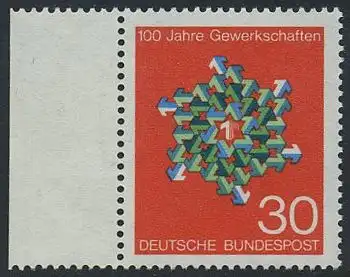 BUND 1968 Michel-Nummer 0570 postfrisch EINZELMARKE RAND links