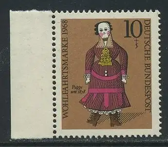 BUND 1968 Michel-Nummer 0571 postfrisch EINZELMARKE RAND links