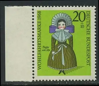 BUND 1968 Michel-Nummer 0572 postfrisch EINZELMARKE RAND links