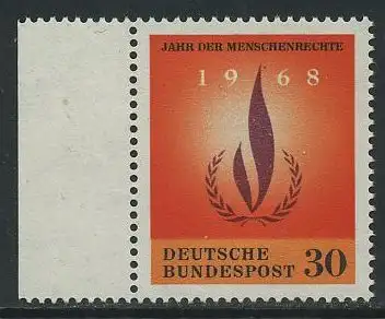 BUND 1968 Michel-Nummer 0575 postfrisch EINZELMARKE RAND links