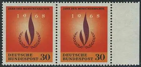 BUND 1968 Michel-Nummer 0575 postfrisch horiz.PAAR RAND rechts