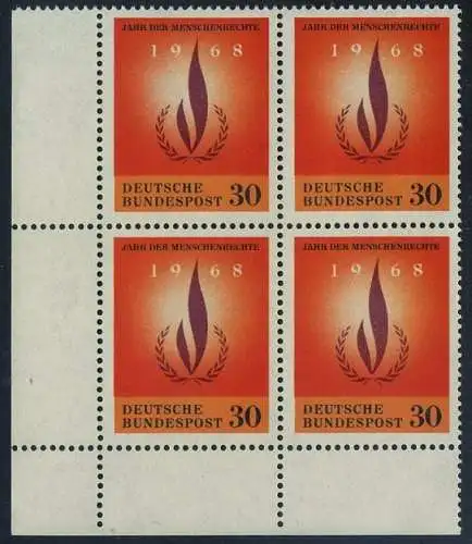 BUND 1968 Michel-Nummer 0575 postfrisch BLOCK ECKRAND unten links