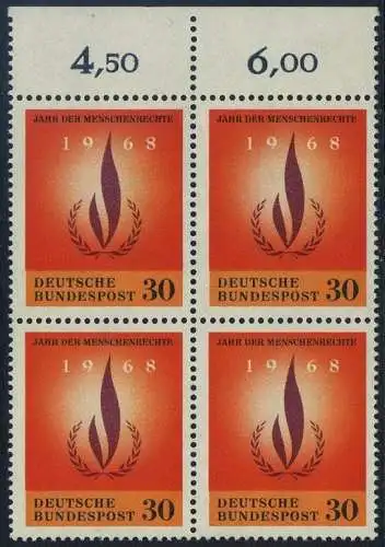 BUND 1968 Michel-Nummer 0575 postfrisch BLOCK RÄNDER oben