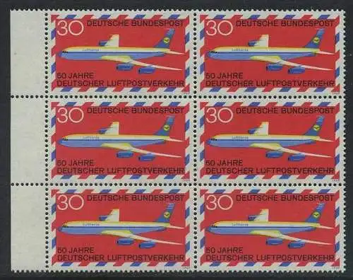 BUND 1969 Michel-Nummer 0577 postfrisch vert.BLOCK(6) RÄNDER links