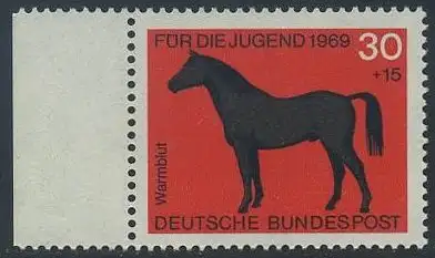 BUND 1969 Michel-Nummer 0580 postfrisch EINZELMARKE RAND links