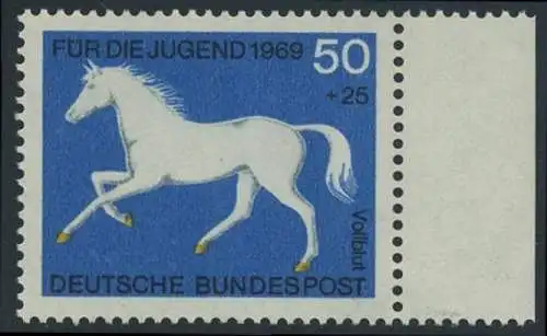 BUND 1969 Michel-Nummer 0581 postfrisch EINZELMARKE RAND rechts