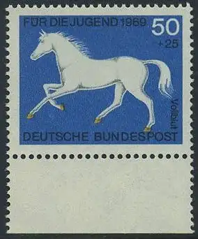 BUND 1969 Michel-Nummer 0581 postfrisch EINZELMARKE RAND unten