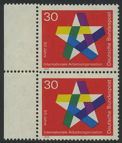 BUND 1969 Michel-Nummer 0582 postfrisch vert.PAAR RAND links