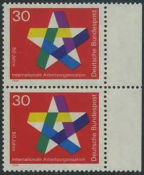 BUND 1969 Michel-Nummer 0582 postfrisch vert.PAAR RAND rechts