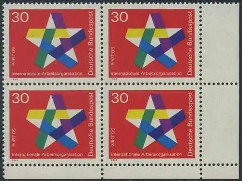 BUND 1969 Michel-Nummer 0582 postfrisch BLOCK ECKRAND unten rechts