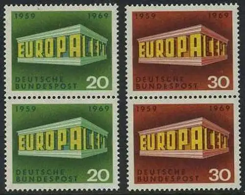 BUND 1969 Michel-Nummer 0583-0584 postfrisch SATZ(2) vert.PAARE